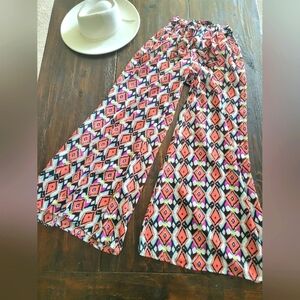Colorful Geometric Patterned Wide-Leg Pants-Medium